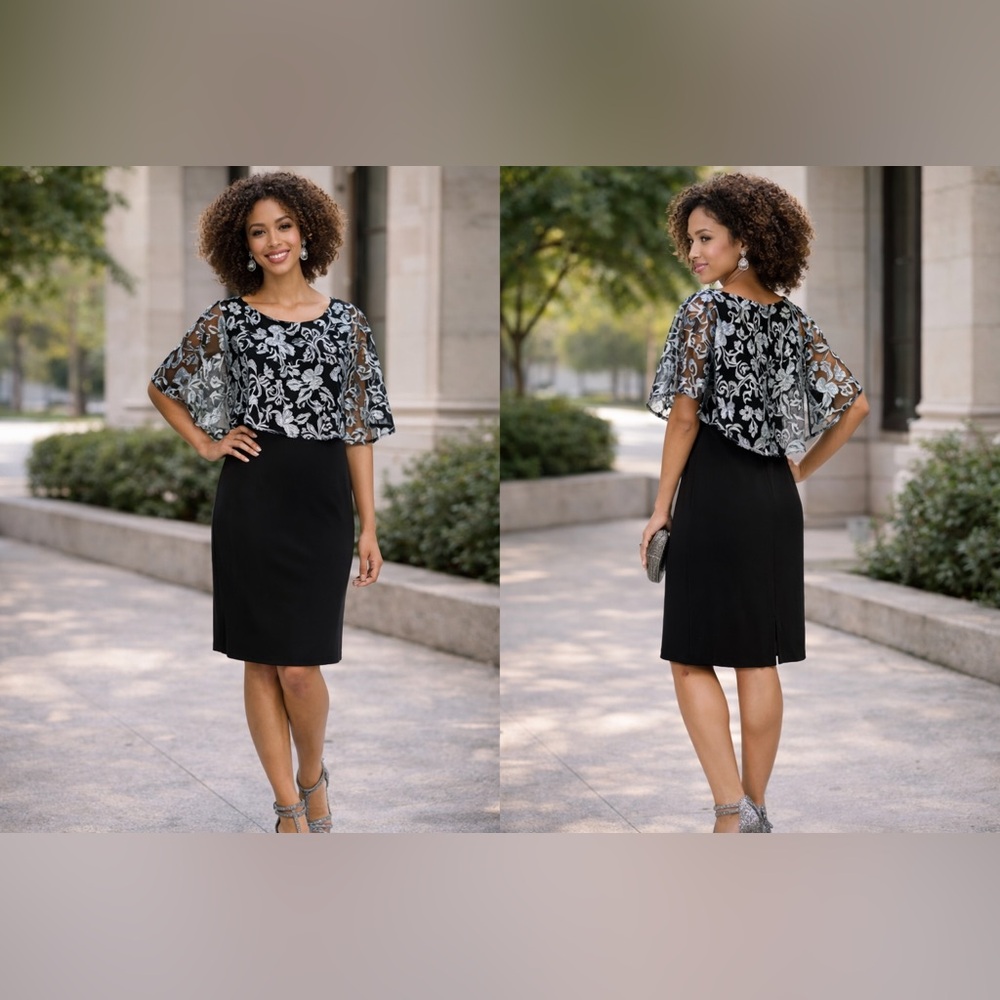 NY Collection Black A-Line Knee-Length Dress for Work